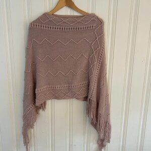 NWT Paper Store Pink Poncho Wrap Scarf One Size Fringe Cable Knit Soft Acrylic